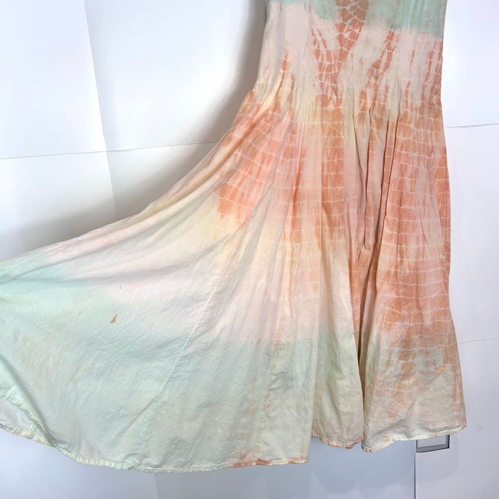 The Pyramid Collection Dress Vintage Small Peach Green Cotton Tie Dye Ombre Midi - Picture 16 of 16
